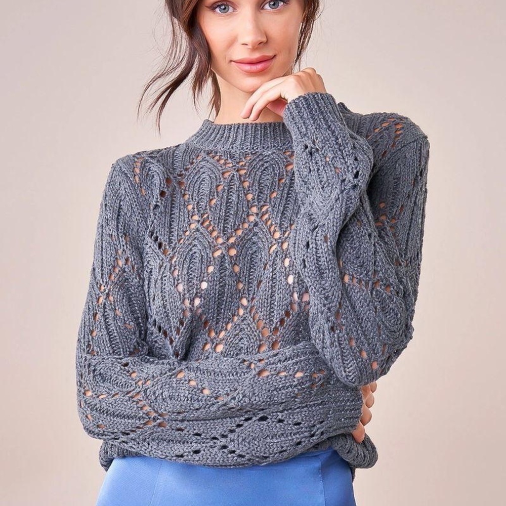 LONG SLEEVE POINTELLE SWEATER
